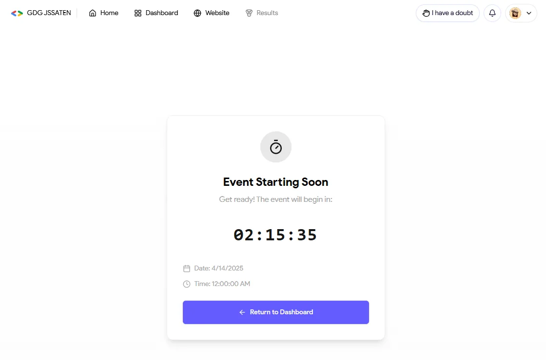 An applicant's dashboard showing the countdown to the quiz on the evening of 12 April 2025.